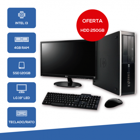 Desktop Recondicionado HP 6200 i3-2Gen/4Gb/250Gb/W7PRO + Monitor LG 19" + Teclado e Rato