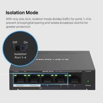 Switch Mercusys MS105GP 5 Portas Gigabit UnManaged PoE+