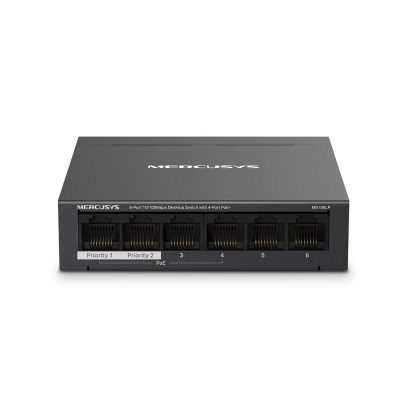 Switch de Rede Mercusys MS106LP 6 Portas 10/100Mbps Managed com 4 Portas PoE+ Desktop/Wall Mount