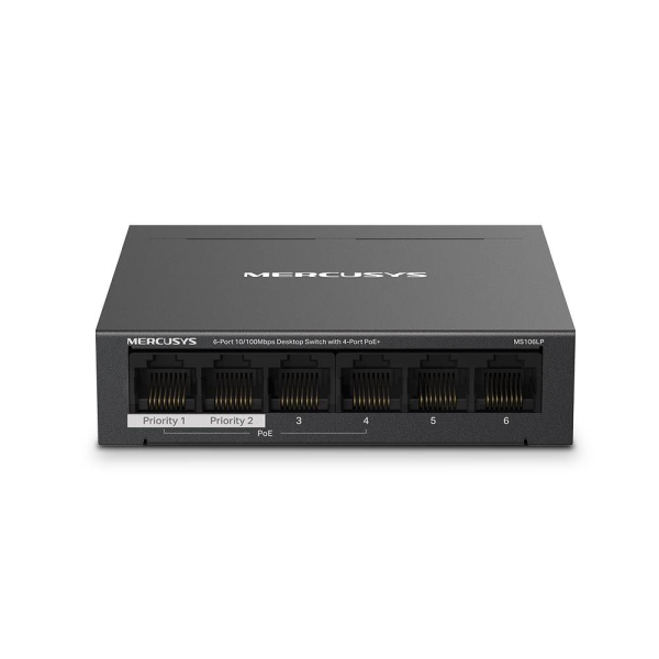 Switch de Rede Mercusys MS106LP 6 Portas 10/100Mbps Managed com 4 Portas PoE+ Desktop/Wall Mount