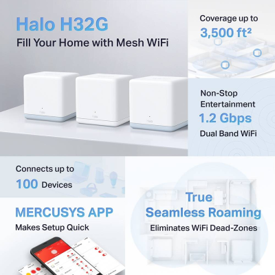 Sistema Mesh Mercusys Halo H32G AC1200 Dual-Band WiFi 5 Gigabit (Pack-3)