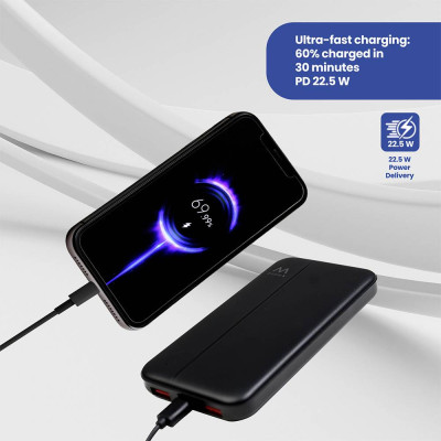 Powerbank Ewent EW1161 10000mAh Thin PD 22.5W Fast Charging Preta